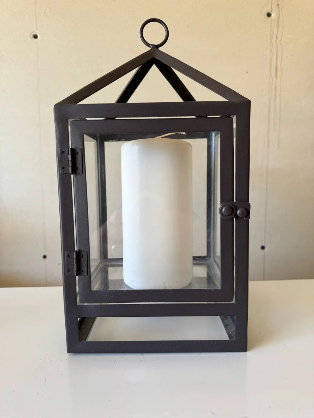 Classic Black Metal Lantern with White Pillar Candle